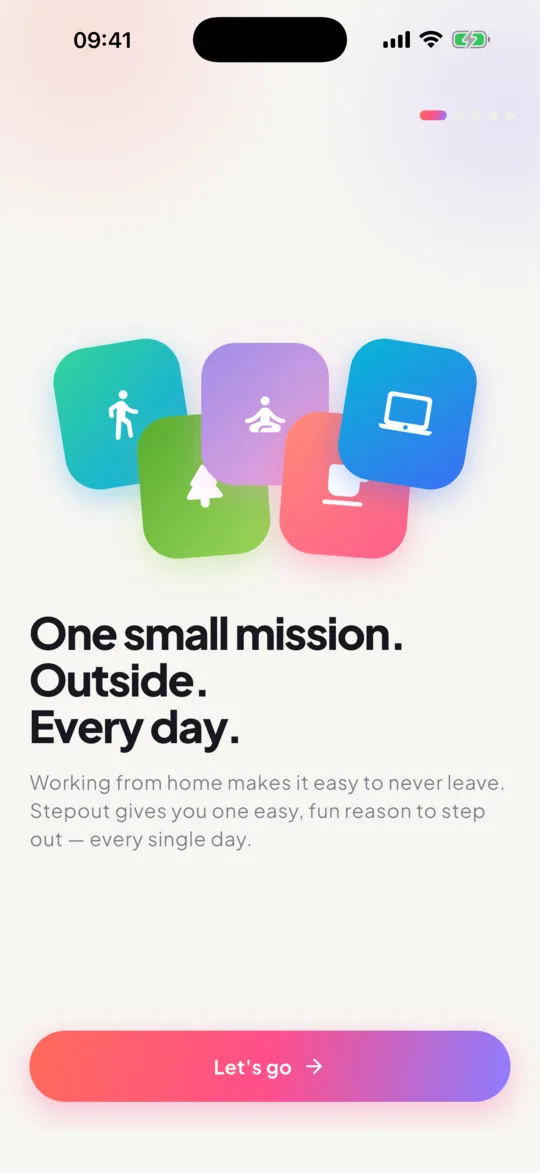 Daily Outdoor Missions screen: Simple setup